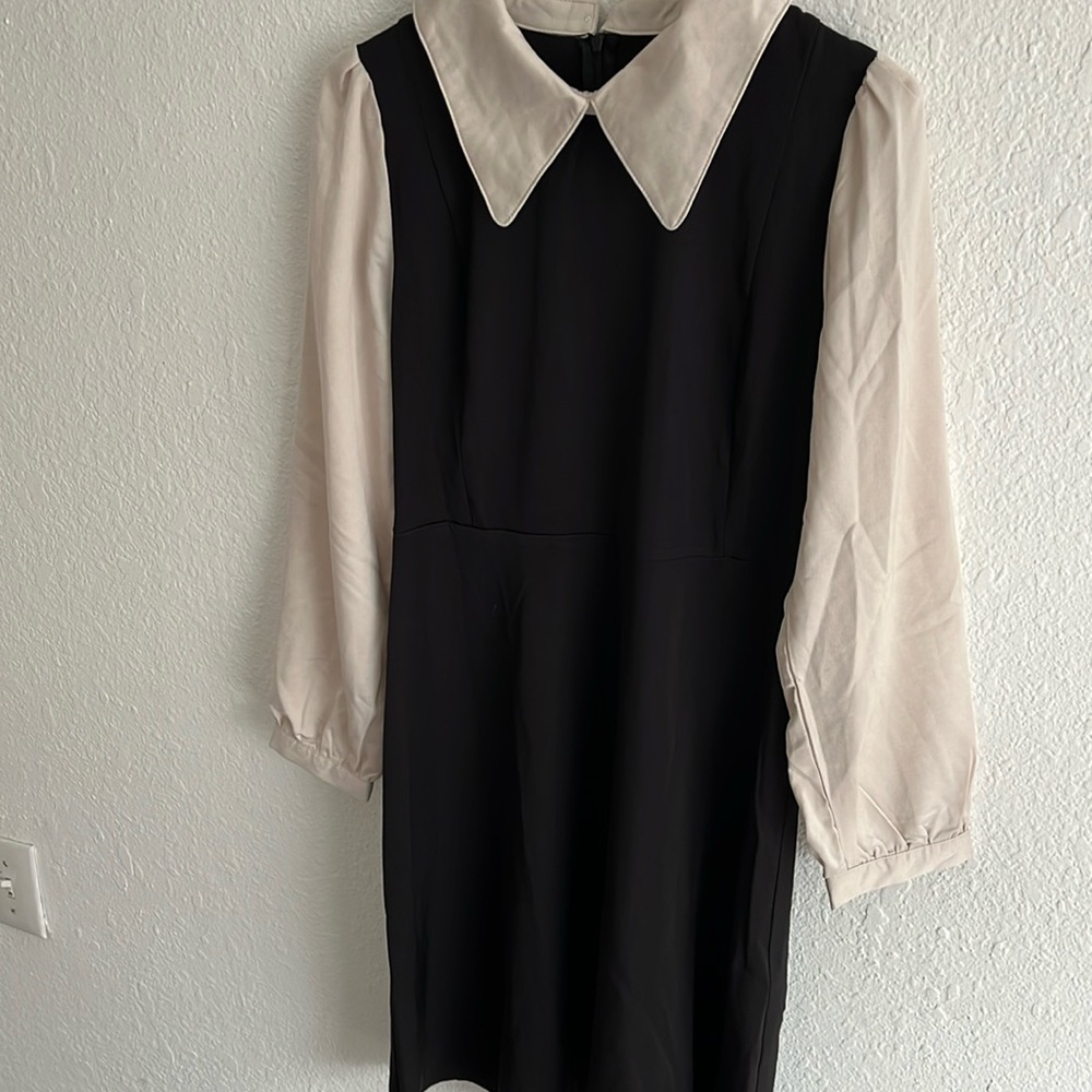 collared cream and black dress